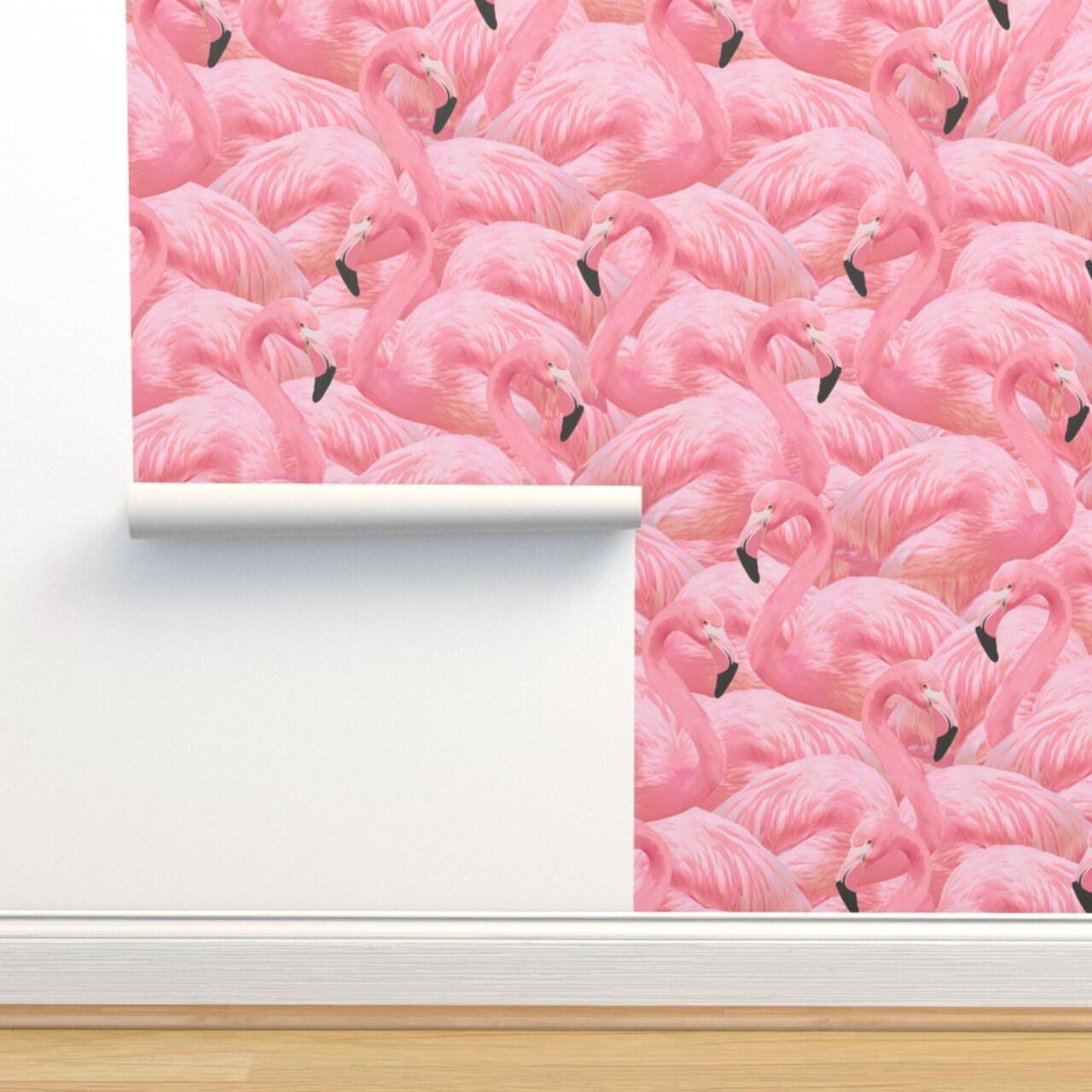 Pink Flamingo Tropical Bird Coral Island Summer Custom Removable Wallpaper by Spoonflower Peel & Stick Wallpaper 2FT Wide